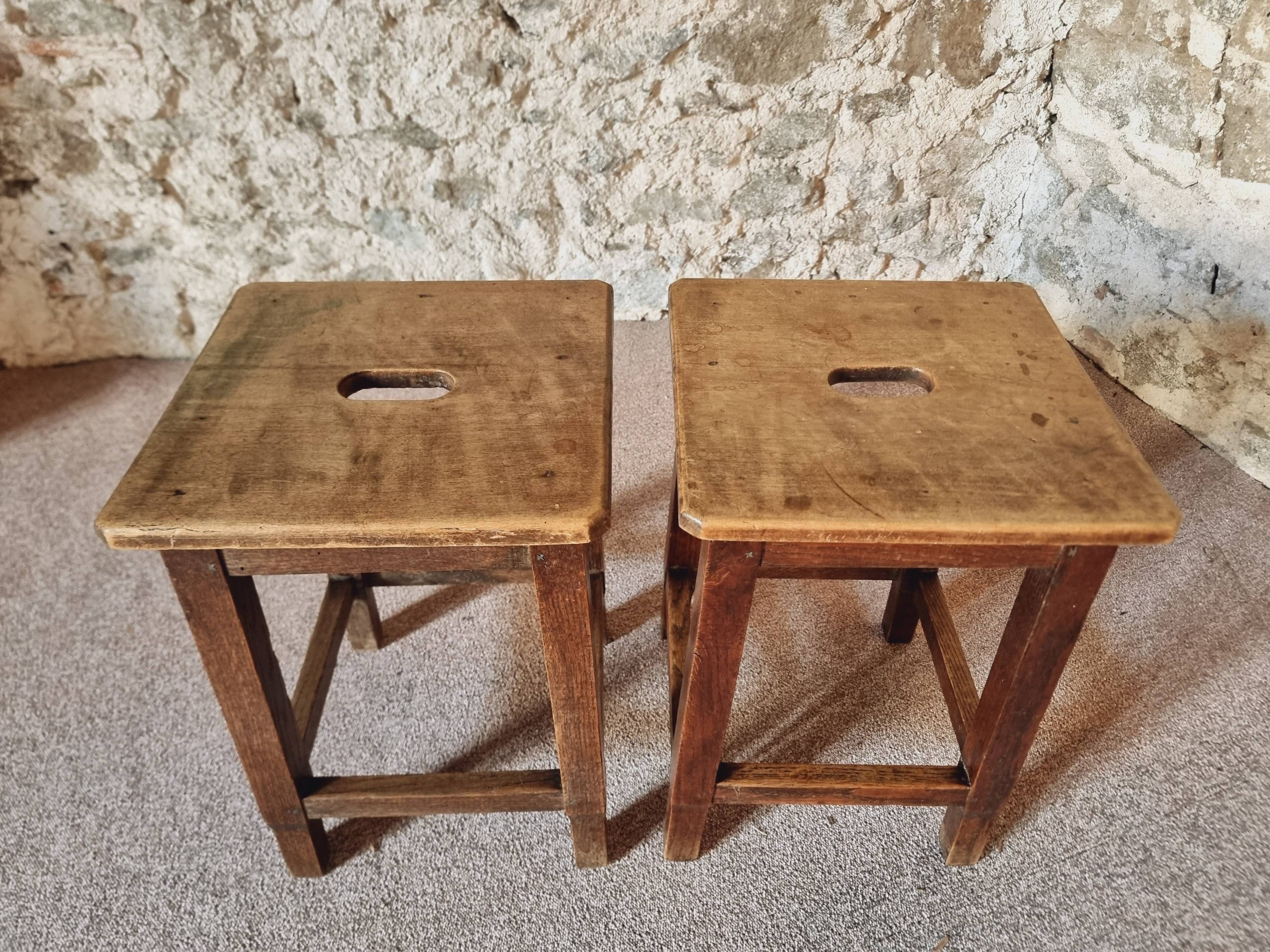 Pair of oak workshop stools – France, 1950s