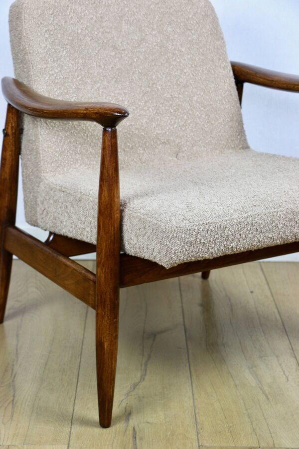 Fauteuil vintage GFM 300-202 design J.Kedziorek Loft années 70 en bouclée beige-or.