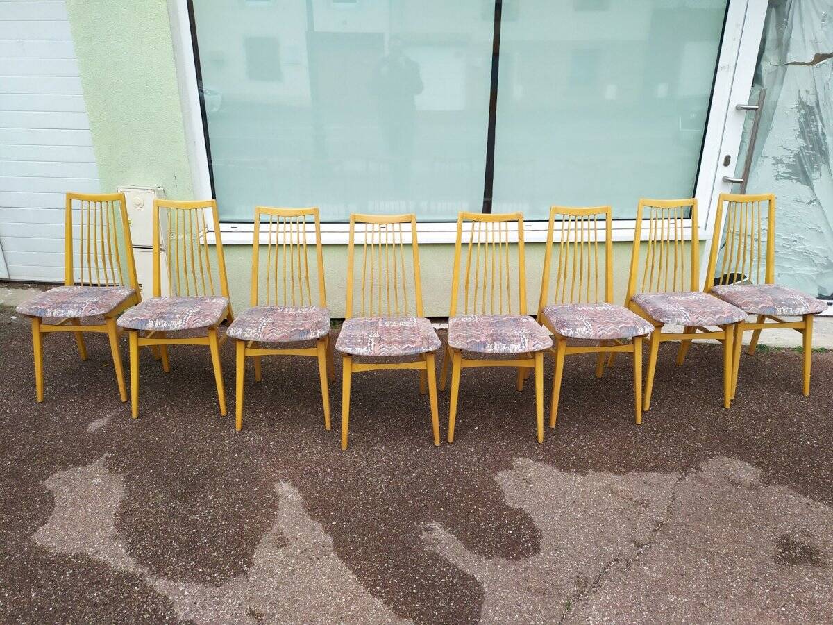 Lot de 8 chaises scandinave bois et tissu