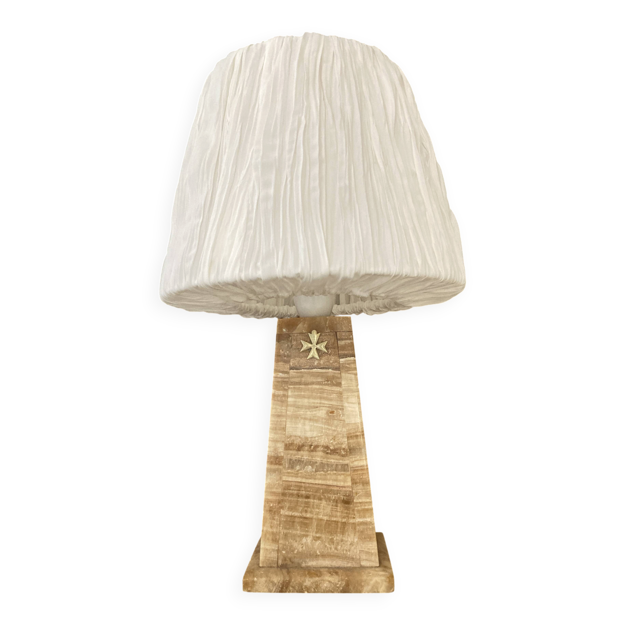 Modernist Table Lamp in Honey Onyx and Golden Maltese Cross - 1970s