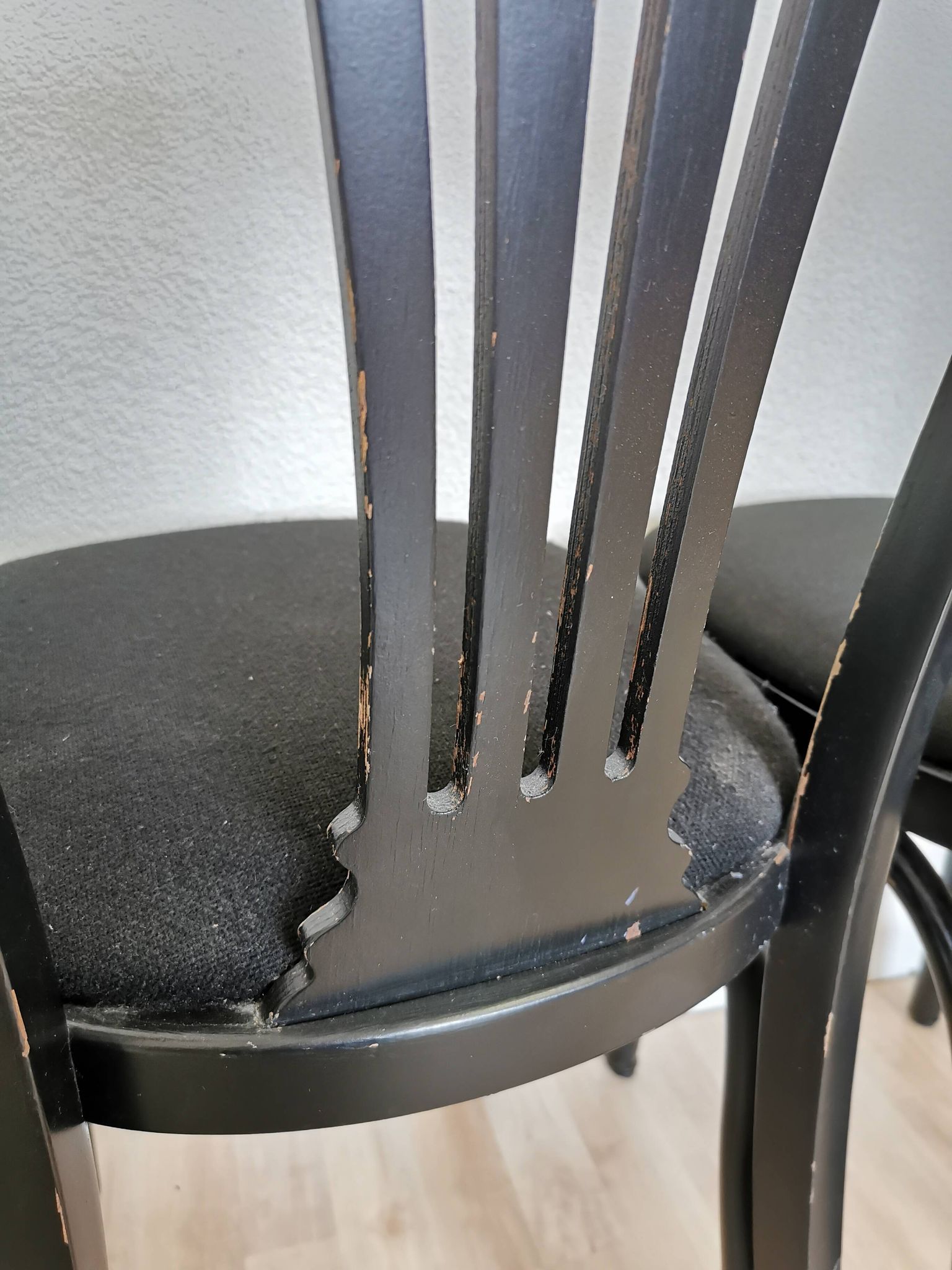 Set of 4 Vintage Black Wooden Dining Chairs: STOL Kamnik, 70s, Yugoslavia