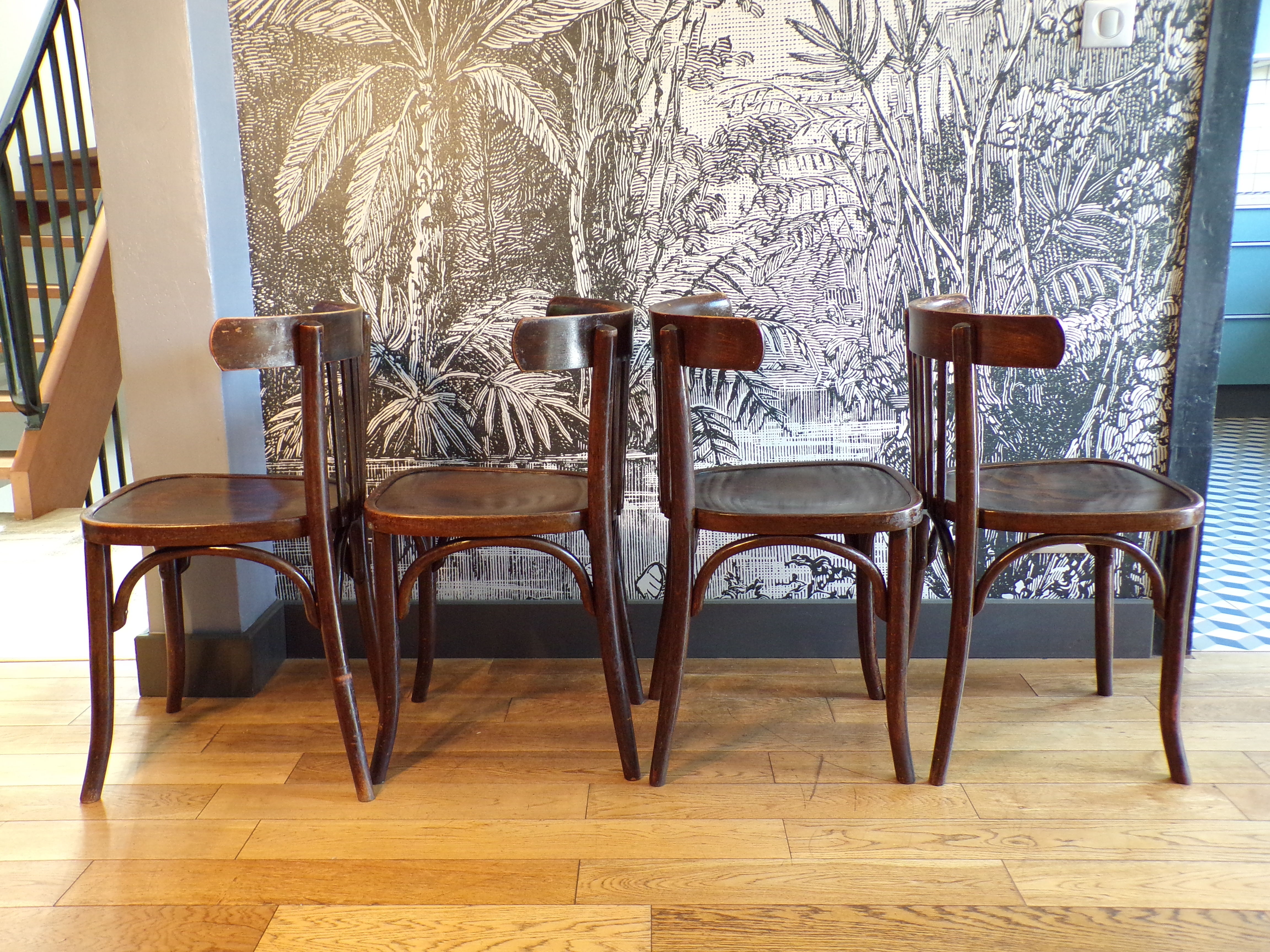 4 antique bistro chairs in curved wood