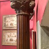 19th Century Italian Architectural Corinthian Wood Columns on Sandstone Plinths, Set of 2