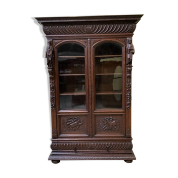 Bibliothèque vitrée en bois sculpté, vers 1870