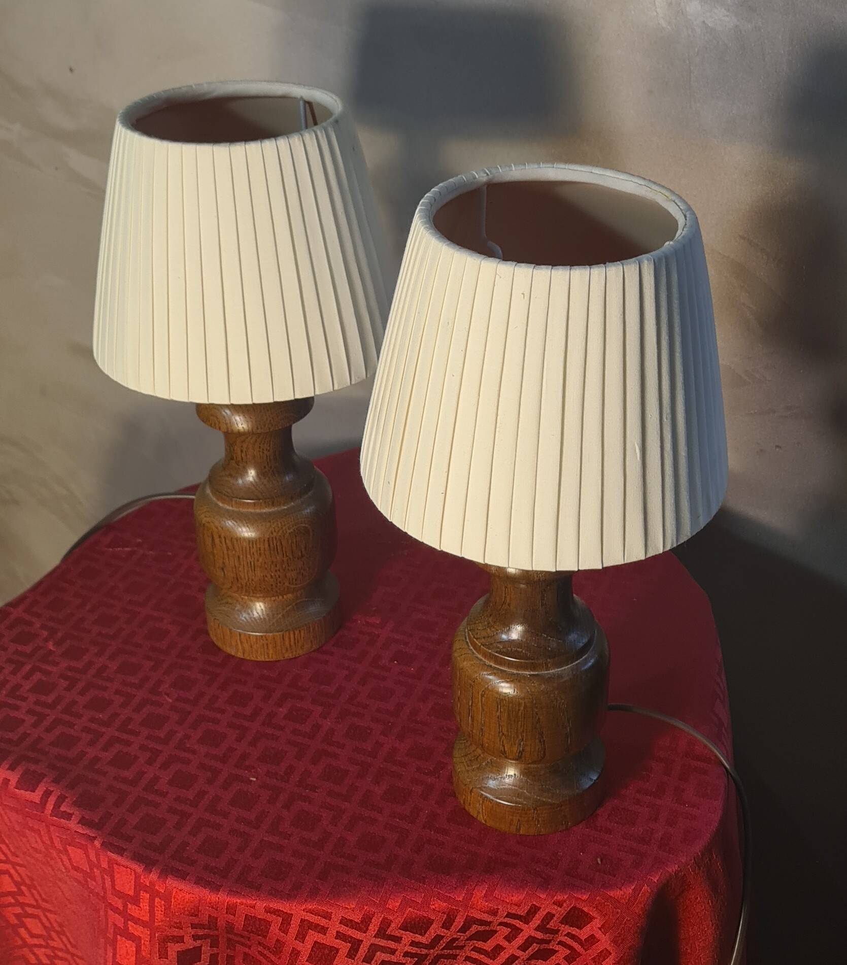Pair of Scandinavian style wooden bedside lamps 31x16, 1960