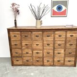 Vintage workshop furniture with 24 drawers in solid pine – 1950s