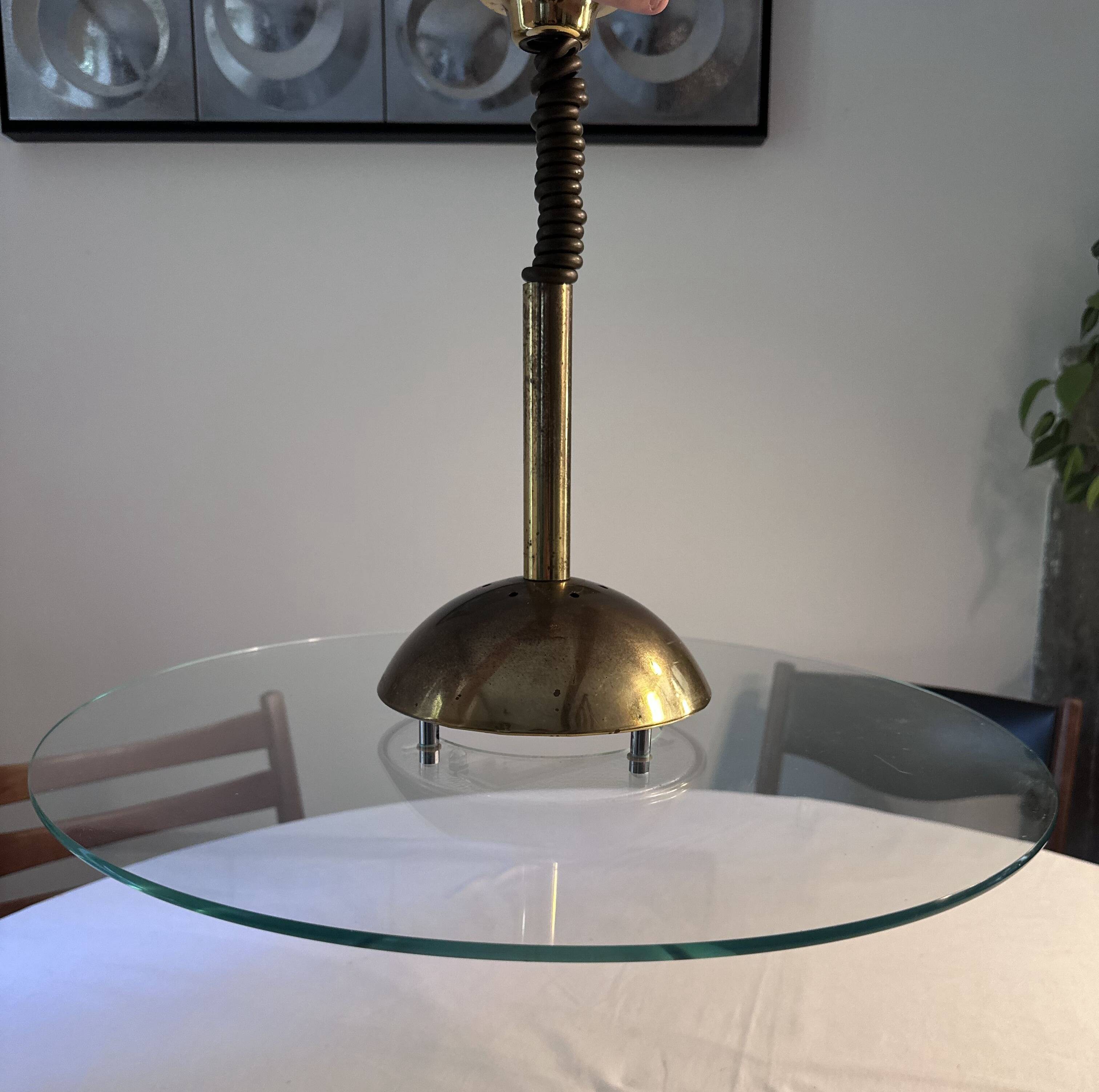 Lustre laiton et verre, style brutaliste, câble réglable