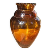 Vintage Art Deco vase in amber glass with a wavy neck - height 25 cm