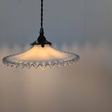 Vintage pendant light in white opaline with lace