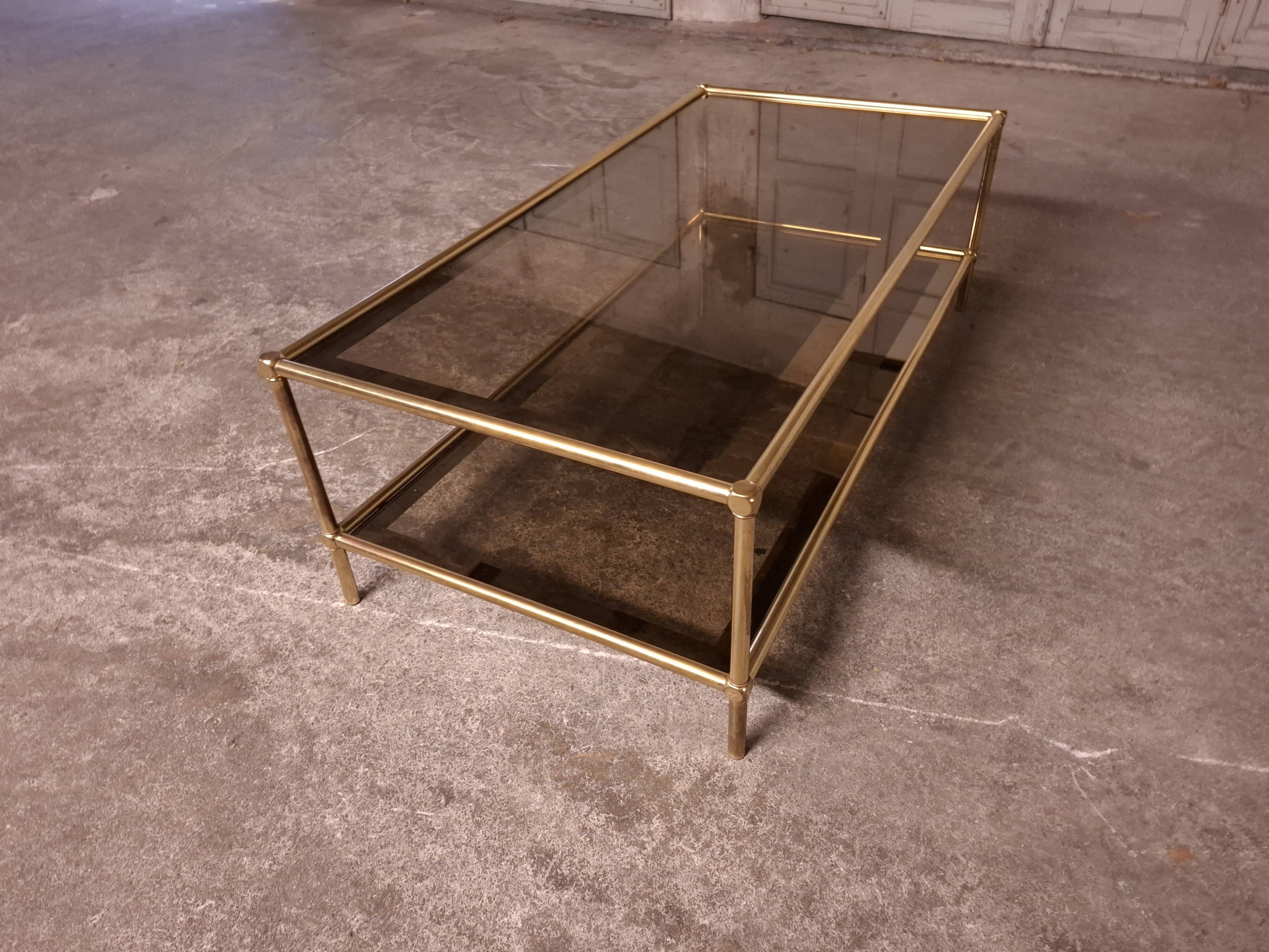 Vintage 80's brass coffee table, glass tops