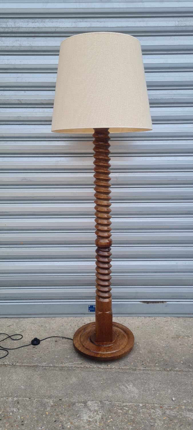 French floor lamp in carved oak 1950
