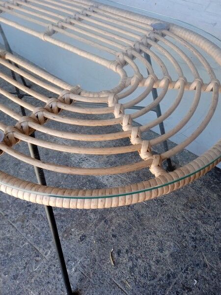 Vintage rattan and metal design coffee table