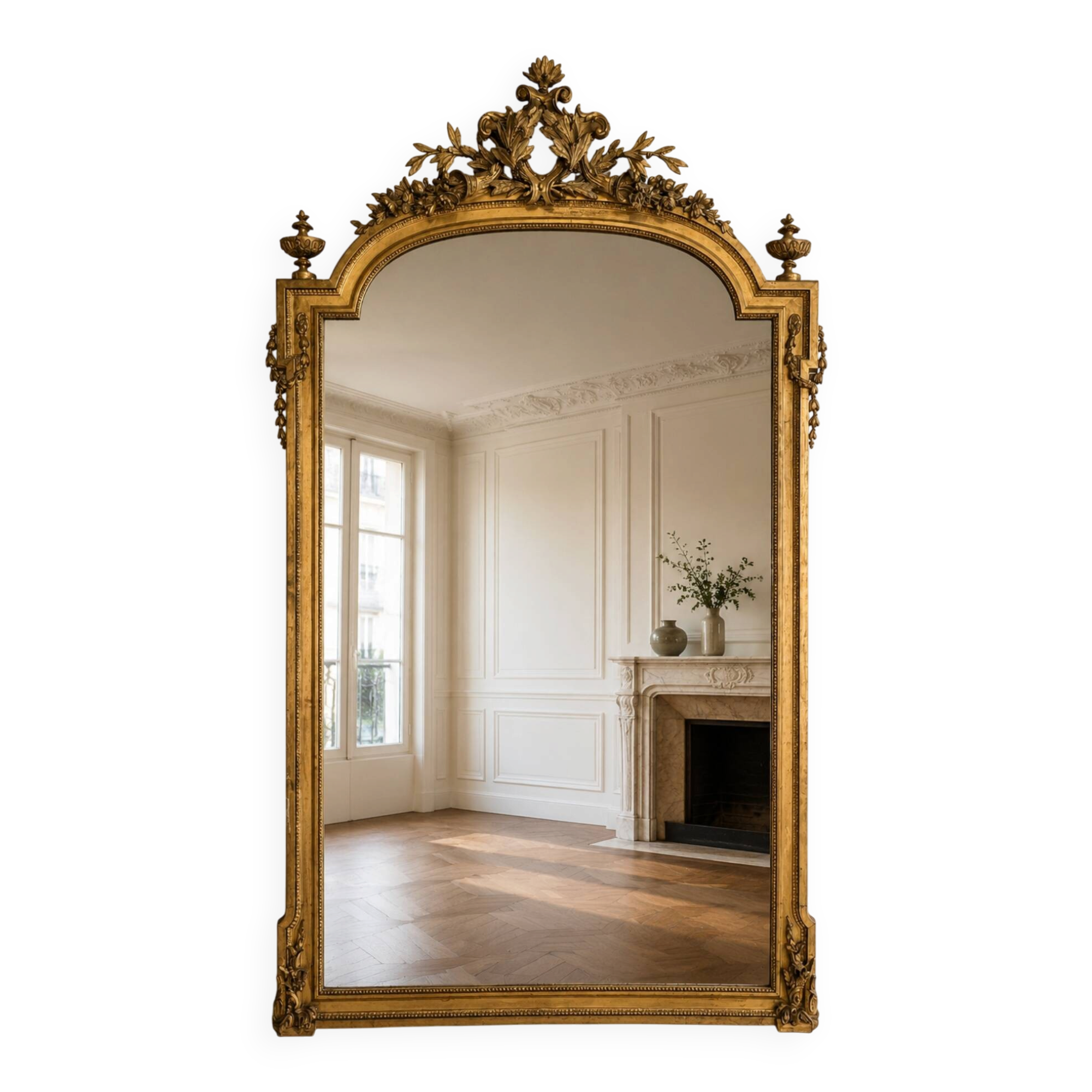 Large Louis XVI gilded wood mirror with mercury glass – 19th century