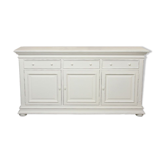 Buffet blanc 3 portes 3 tiroirs blanc satiné en bois massif