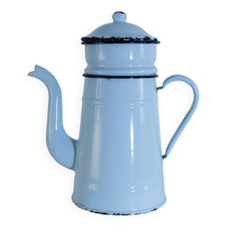Cafetière ancienne en métal vert d'eau