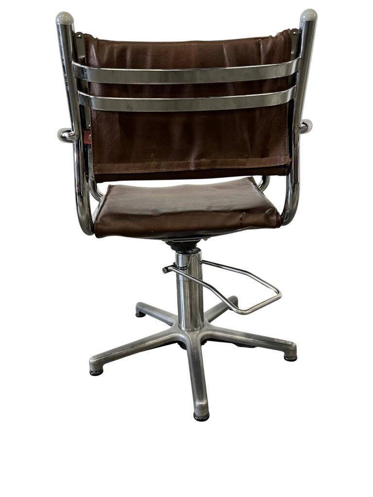 Chaise de bureau vintage brune avec cadre chromé