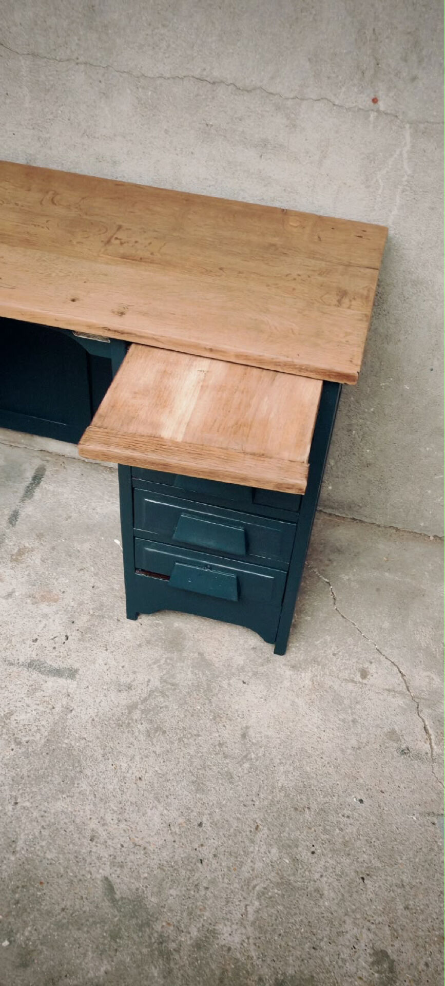 Antique desk with drawers and shelf