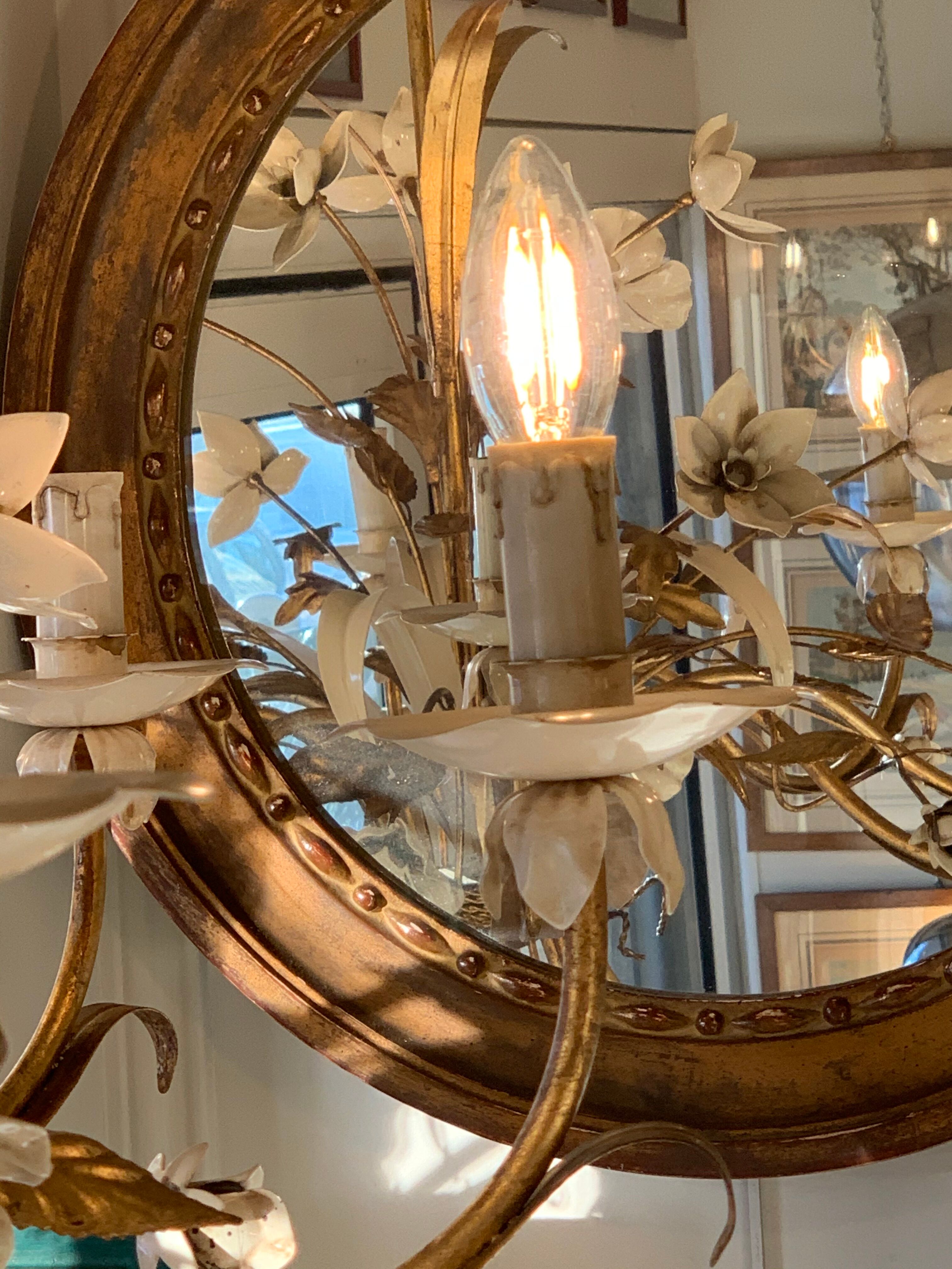 8 lights golden leaves and white flowers chandelier