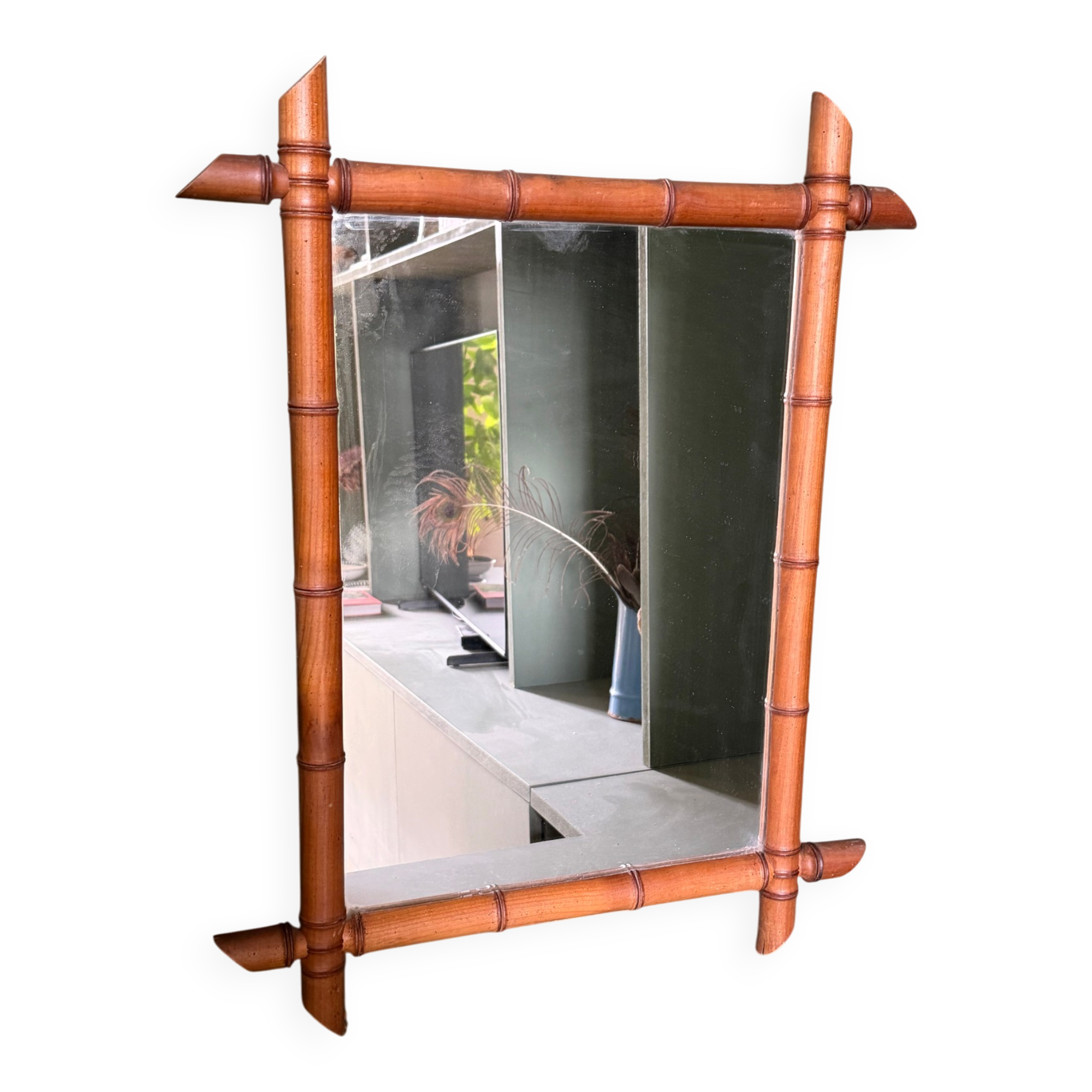 Large vintage bamboo mirror