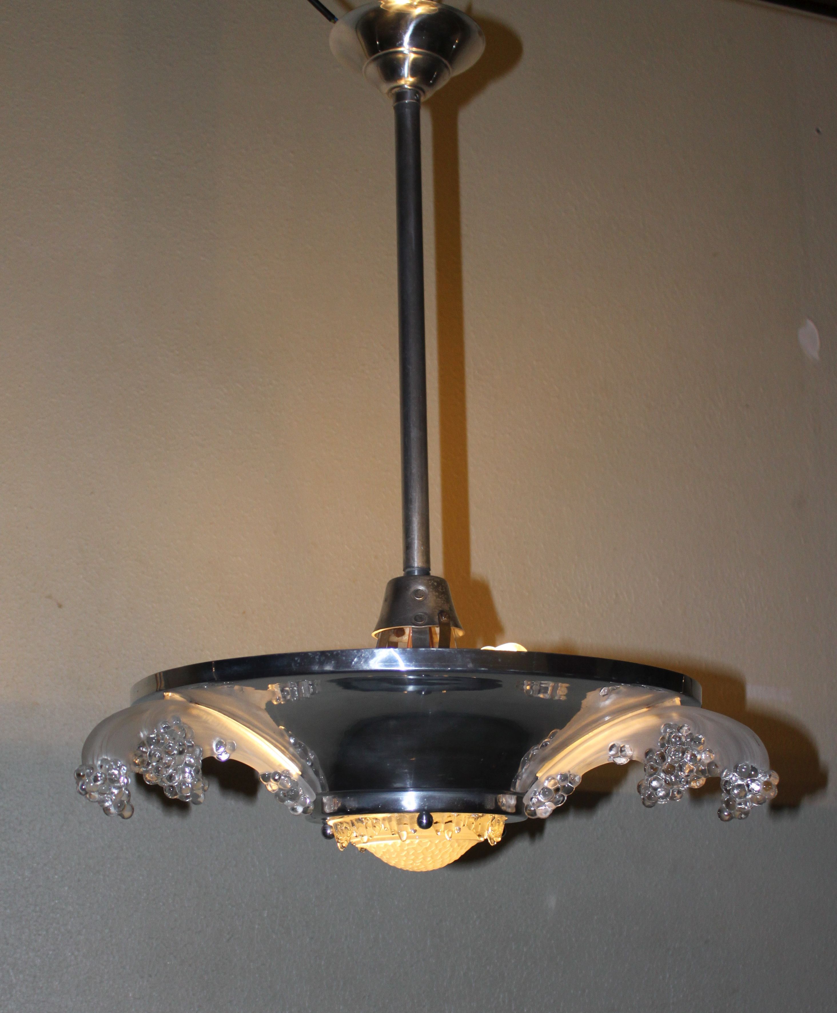 Art Deco pendant lamp by Ezan France, 2 lights 1920