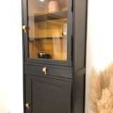 Vitrine vintage en bois massif, noir et jaune