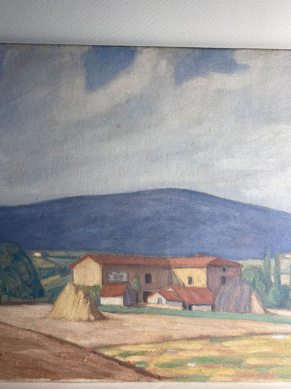 Old painting, landscape Monts du Lyonnais, signed and dated 1947