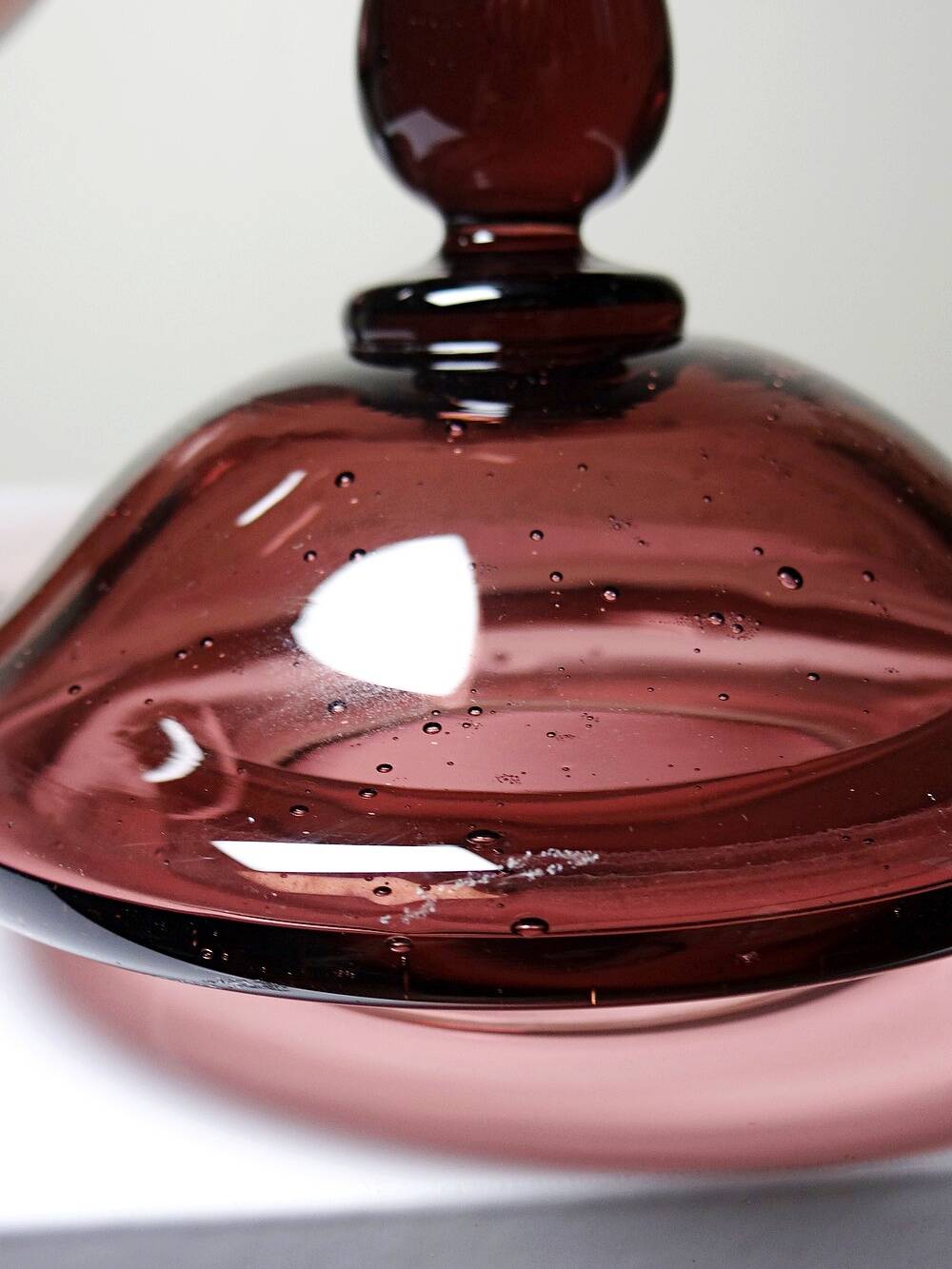 Pot, vintage purple plum bubble glass sweet jar in the style of Biot.