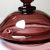 Pot, vintage purple plum bubble glass sweet jar in the style of Biot.