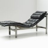 Vintage Lounge daybed in black leather by Mobel Italia - Italy