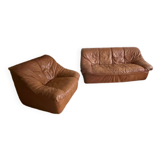 Canapé cuir marron 1980