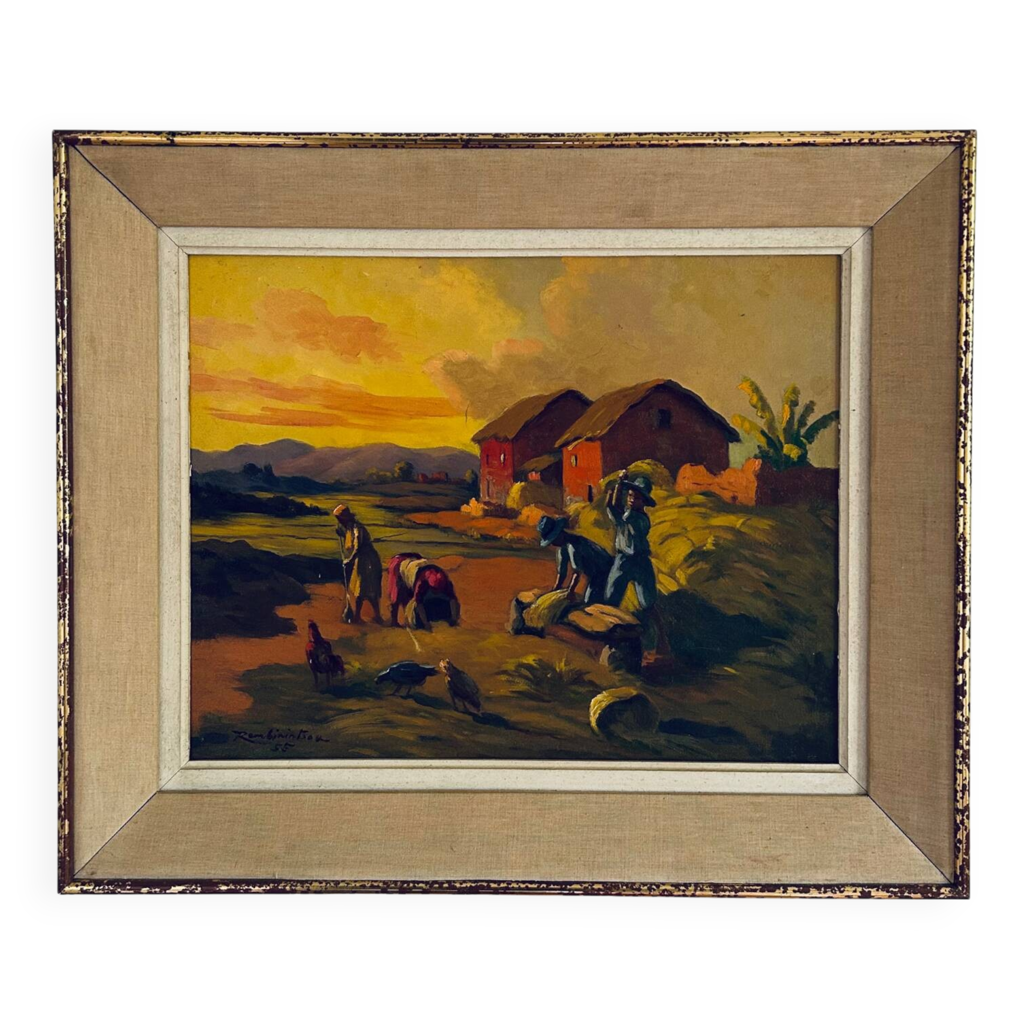 «La récolte», Huile sur toile de Jean RAMBININTSOA, 1955