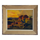 «La récolte», Huile sur toile de Jean RAMBININTSOA, 1955