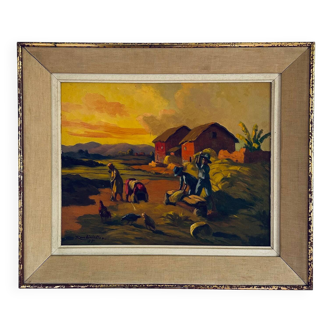 «La récolte», Huile sur toile de Jean RAMBININTSOA, 1955