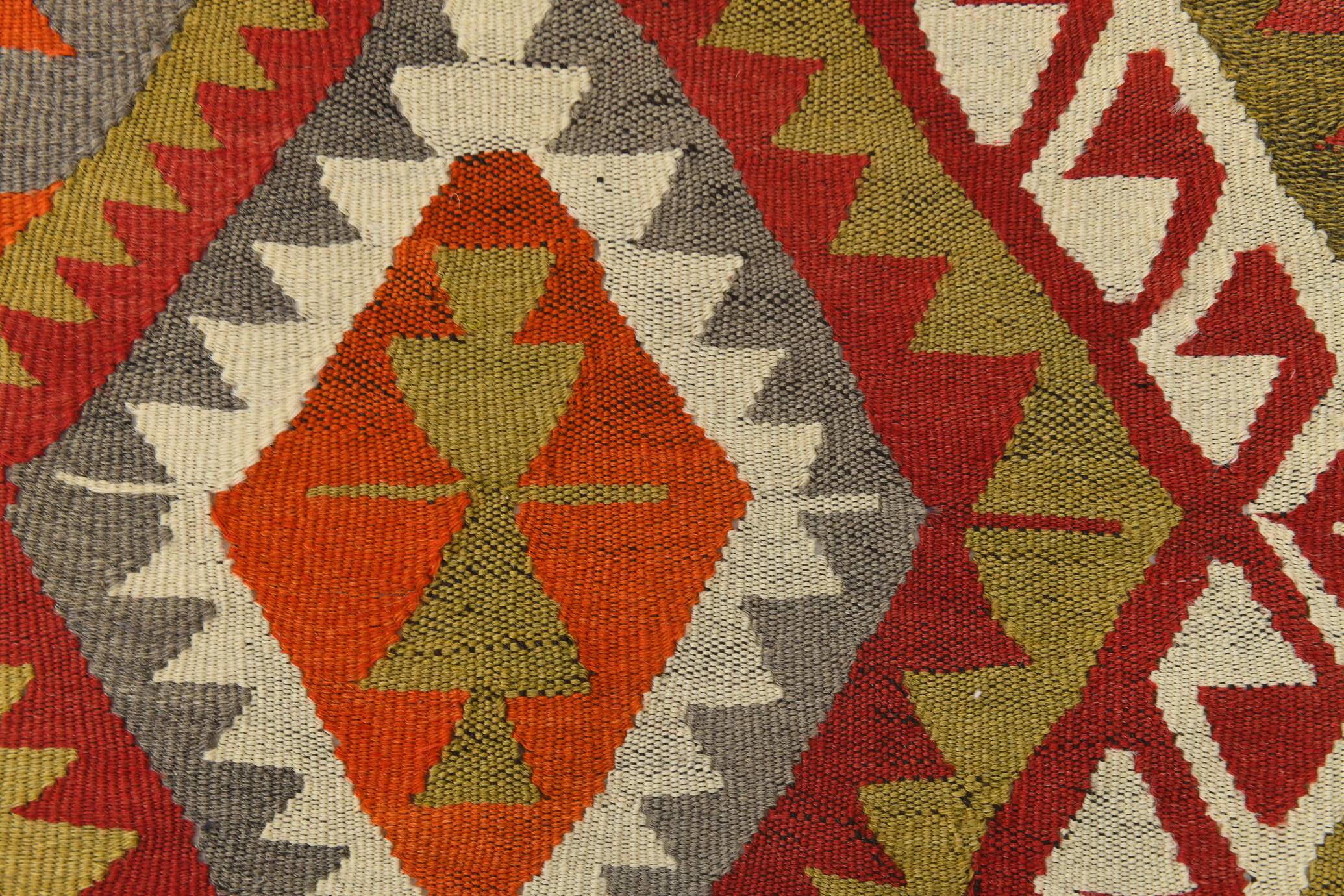 Red & Green Tribal Handmade Turkish Kilim Rug, 163x316Cm