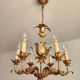 Vintage Hollywood Regency 6 light Chandelier gilded Italy Florence 1950-60
