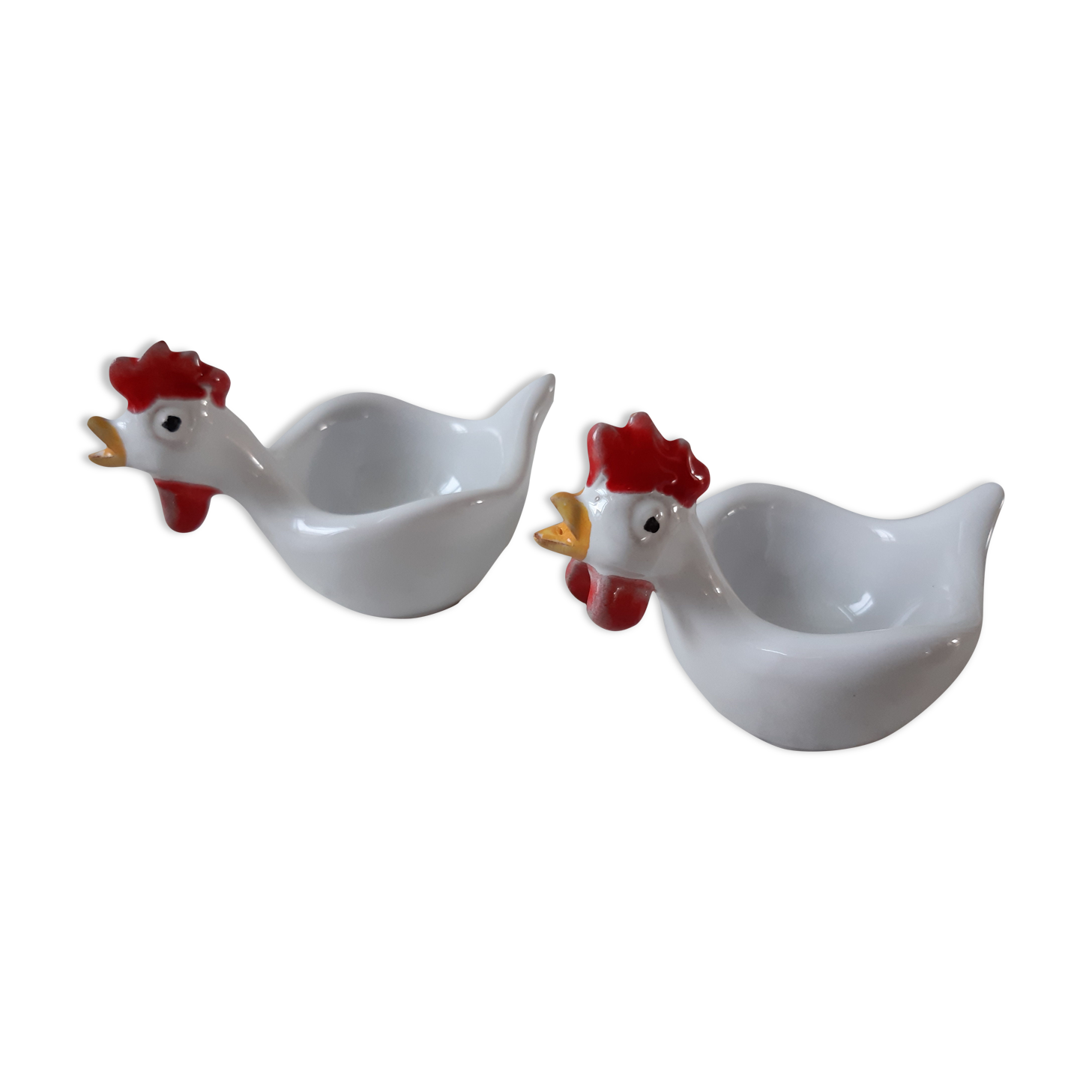 Duo de coquetiers en barbotine années 70