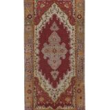 Vintage Red and Pink Turkish Oushak Rug - Kitchen Rug 3'5" X 7'4"