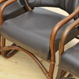 Ensemble de fauteuils en bambou avec sièges en cuir années 1970