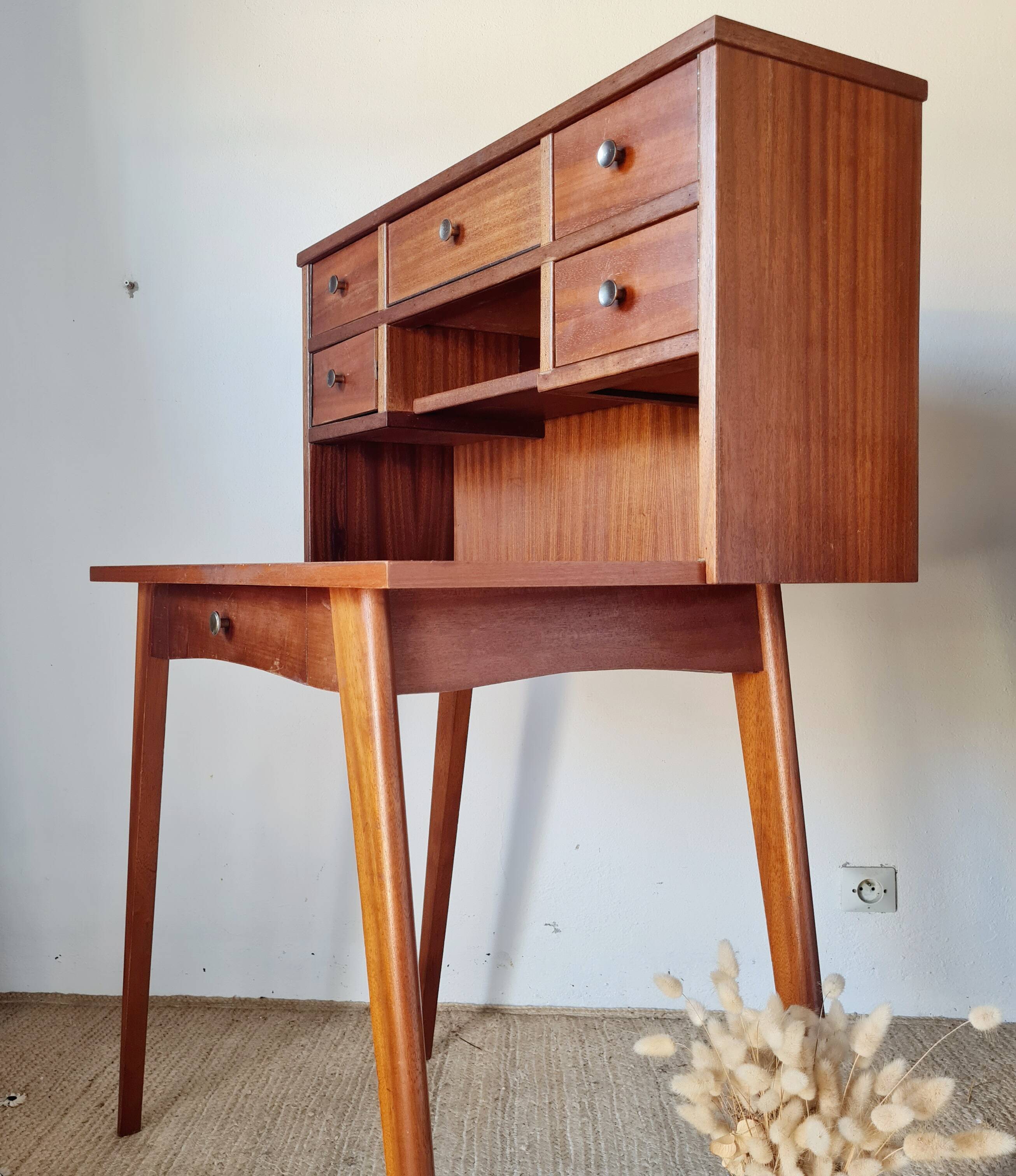 Scandinavian desk with tapered legs, vintage.