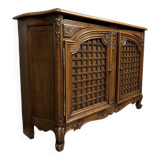 Magnificent curved woodwork buffet with double secret bottom, Louis XV style, in oak, circa 1900