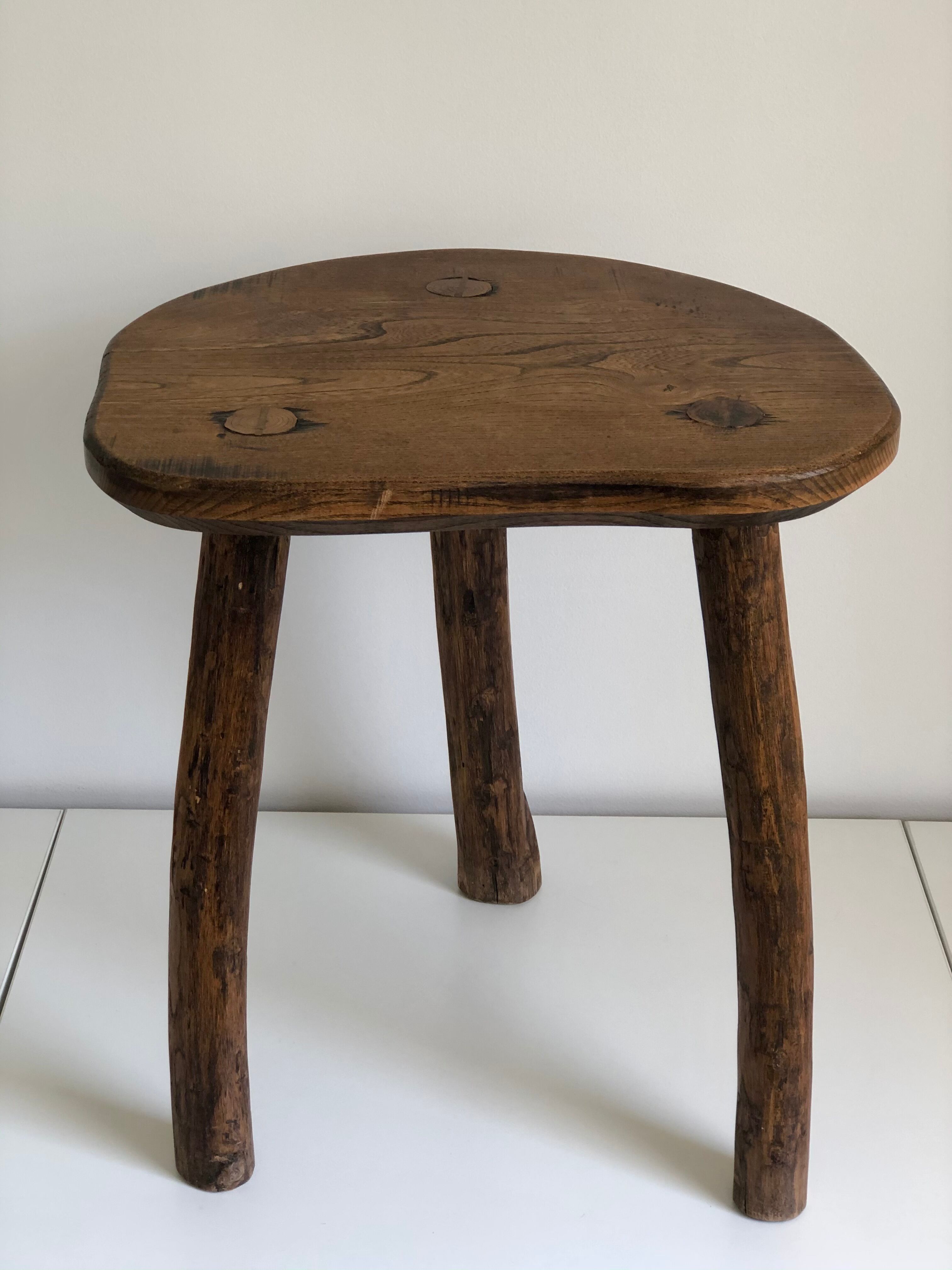 Freeform brutalist tripod stool, 1970