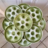 Set of 9 plates of green oysters moulin des loups 50s