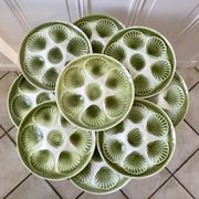 Set of 9 plates of green oysters moulin des loups 50s