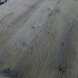 Industrial table solid oak tray and cast-iron footing