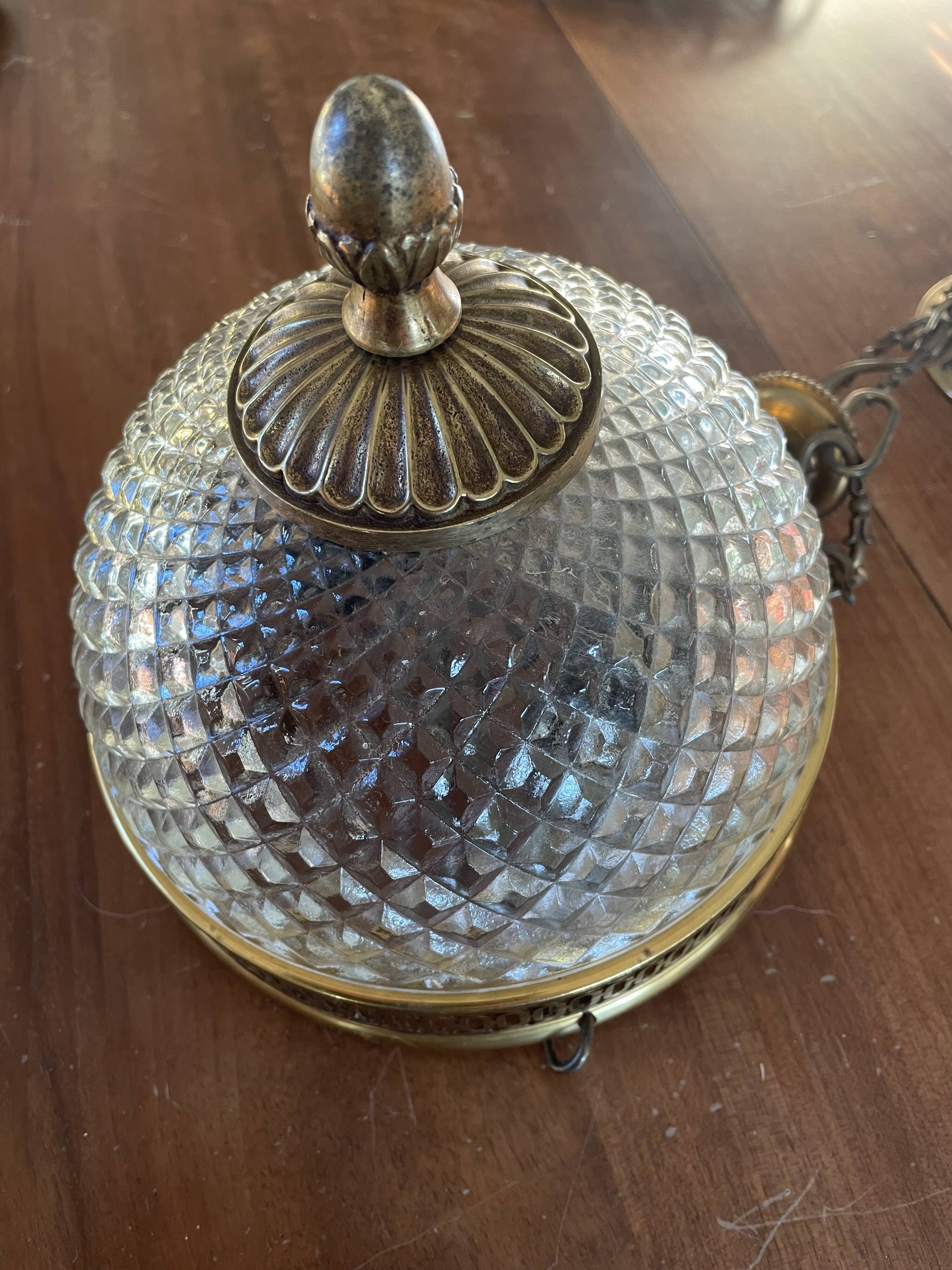 Suspension brass basket and glass vintage diamond tip