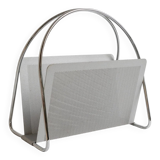 Porte-revues en métal chromé argenté vintage par Mascagni – design perforé, style futuriste, Italie années 1970