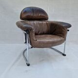 Leather armchair with tubular chrome frame, 1980s