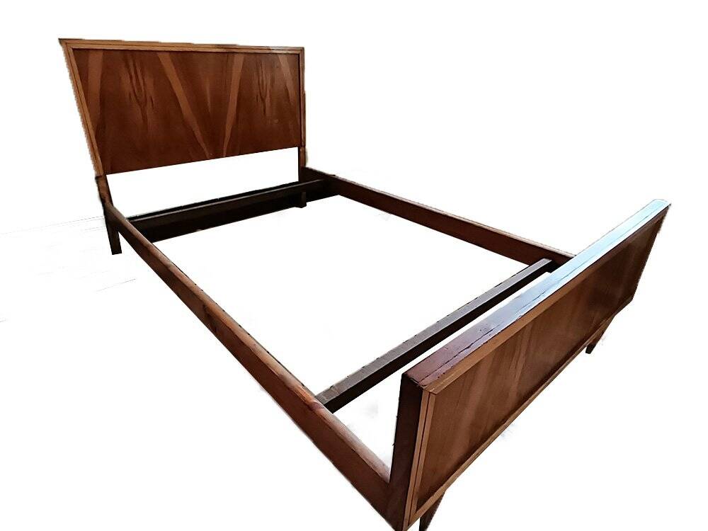 Mid Century Teak Wood Bed Frame, Spain, 1950s