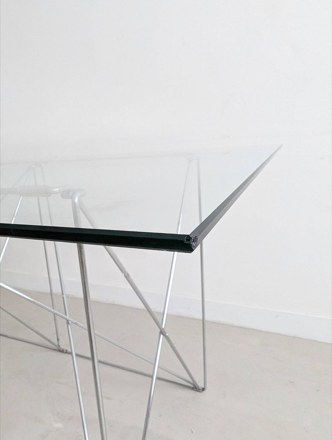 Folding steel and glass dining table by Max Sauze 1970s