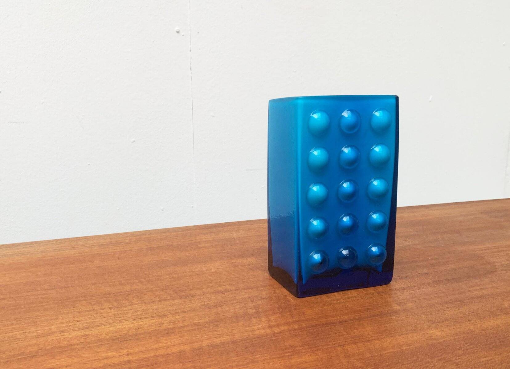 Mid-century German block glass bubble vase by Karl Friedrich Glass.